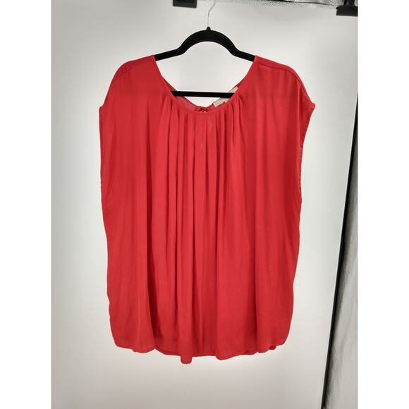 LOFT‎ Blouse Top Plus 20/22 Pleated Front Short Dolman Sleeve Tie Back Knit Red - Picture 1 of 8